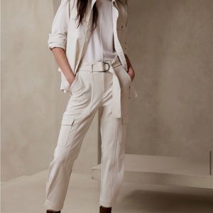 New Slim Refined Stretch Cargo Cream White Pant